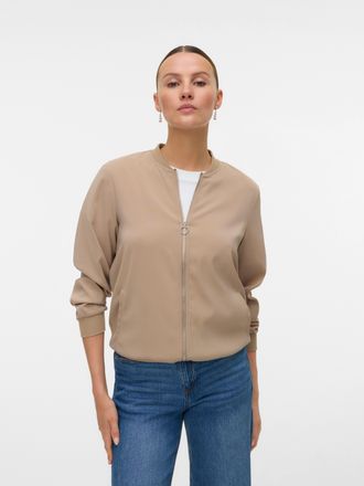 Vero Moda Bomberjacke VERO MODA VMCOCO L/S BOMBER NOOS, Damen, Gr. XL, silber mink, Web, Obermaterial: 96% Polyester, 4% Elasthan, unifarben, regular fit normal