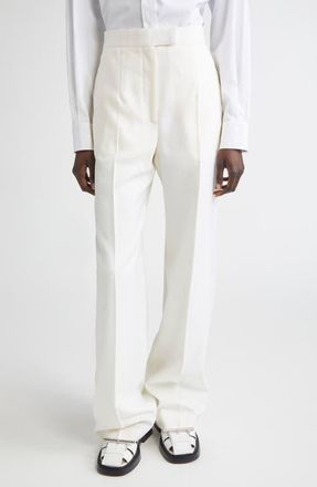 Alexander McQueen Wool Gabardine Wide Leg Pants in Bone at Nordstrom, Size 12 Us