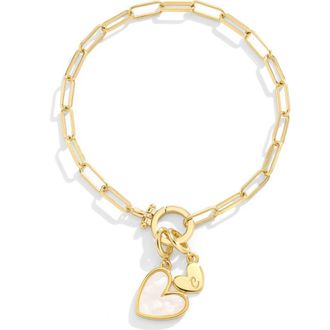Mint & Lily Mother Of Pearl Initial Heart Charm Bracelet in Letter C at Nordstrom