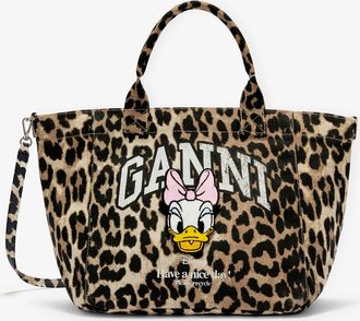 Ganni Brown Daisy Duck Leopard Small Tote