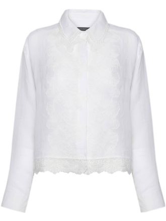Elena Miro Semi-Sheer White Floral Lace Blouse