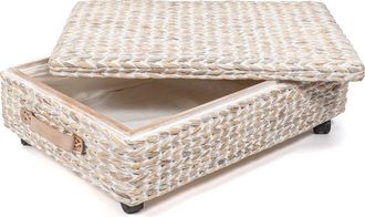 Happimess Chett Minimalist Hand-Woven Hyacinth/Wood Underbed Storage Bin with Wheels and Handles in White Wash at Nordstrom
