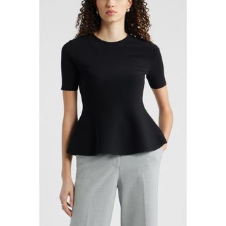 Nordstrom Short Sleeve Peplum Sweater in Black at Nordstrom, Size Xx-Small