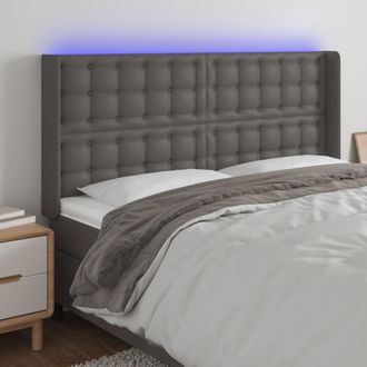 vidaXL Cabecero Con Led Cuero Sint&eacute;tico Gris 163x16x118/128cm Vidaxl
