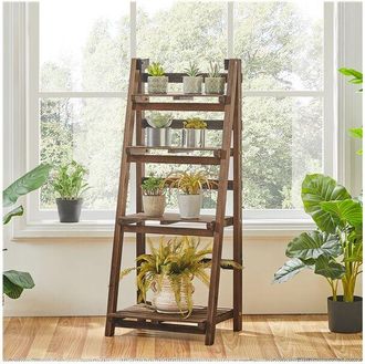 Yaheetech Yaheetech - Estanter&iacute;a De Escalera 4 Niveles Flores Plegable De Madera Plantas Macetas Multiuso 45 &times; 35,7 &times; 108 Cm