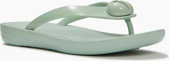 FitFlop Womens Fitflop iQushion Glossy-Button Polyurethane Womens Mint Whisper Flip Flops - Green - Size: 4