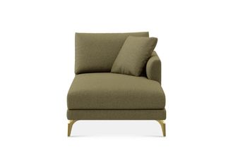 Castlery Lena Right Chaise Sofa Customized, Performance Boucle Moss, Brass Legs, Spill Resistant, Removable Covers for Castlery