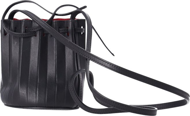 Mini Pleated Bucket Bag in Black Lamb Leather