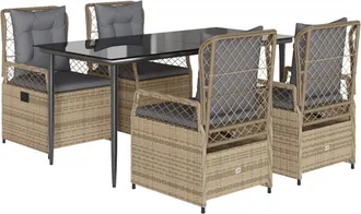 vidaXL Set Comedor De Jard&iacute;n 5 Pzas Con Cojines Rat&aacute;n Sint&eacute;tico Beige Vidaxl