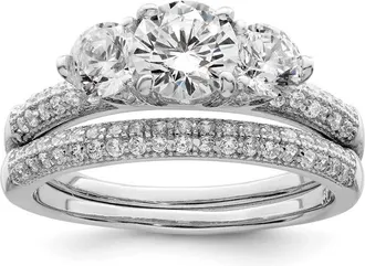 Diamond2Deal Sterling Silver Rhodium-plated Cubic Zirconia 3 Stone Engagement Ring Set