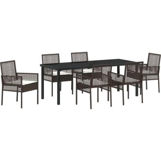 vidaXL Garden Dining Set with Cushion 7 pcs Brown Poly rattan vidaXL