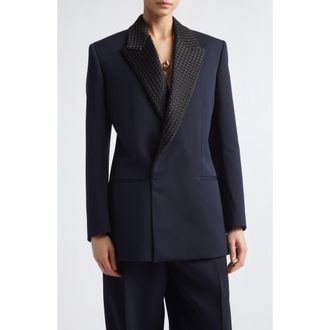 Bottega Veneta Intrecciato Lapel Blazer in 4071 Midnight Blue at Nordstrom, Size 38