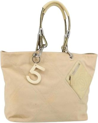 Chanel Pre-owned Vintage Canvas Tote Bag - Dames - Vintage Shopper - Beige - ONE Size - Vintage