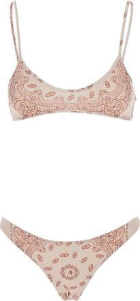 The Attico Pink Bikini With Spaghetti Straps And All-over Print In Tech Fabric Stretch Woman