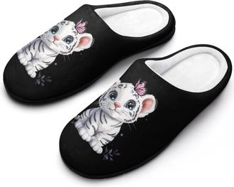 Generic White Tiger Butterfly Mens Slippers Comfortable And Non-slip Cotton Slipper Shoe for House