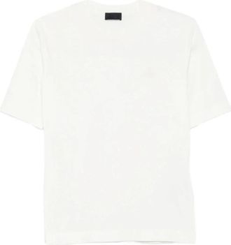 Moncler Wit Logo Patch Ronde Hals T-shirt - Dames - T-shirts - Wit - M - Katoen - Tops