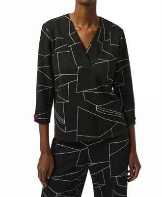 Joseph Ribkoff Abstract Print Boxy Top In Black/off White