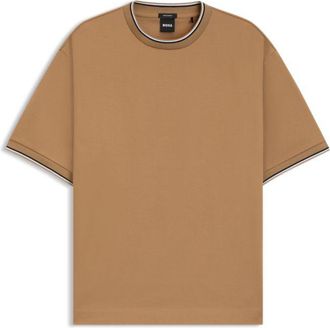 BOSS Mercerized-cotton T-shirt with striped cuffs