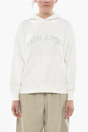 Palm Angels Hooded Sweatshirt CURVED LOGO, Cotton with Crystals size M