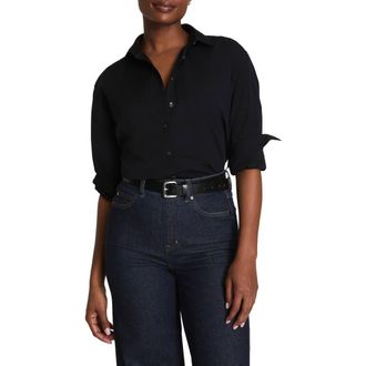 Spanx Relaxed Fit Poplin Button-Up Shirt in Classic Black at Nordstrom, Size X-Large