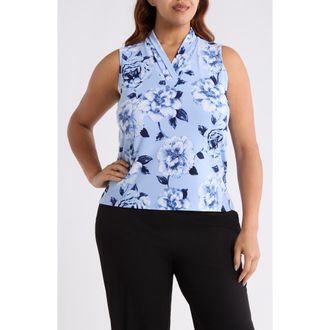 Anne Klein Floral Triple Pleat V-neck Top in Lakeshore Multi at Nordstrom, Size 0 X