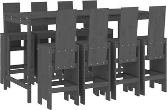 vidaXL Mesa Y Taburetes Altos Jard&iacute;n 9 Pzas Madera Maciza De Pino Gris Vidaxl