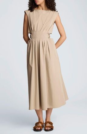 Kenneth Cole Cutout D-Ring Tie Back Midi Dress in Timeless Taupe at Nordstrom, Size 12