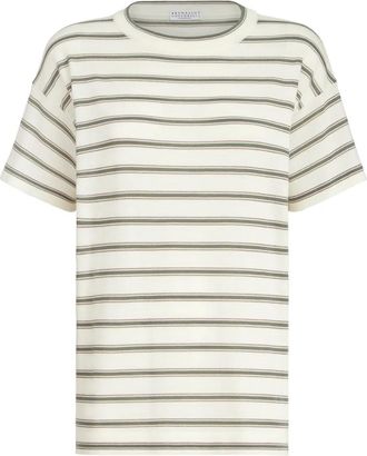 Brunello Cucinelli striped T-shirt - women - Virgin Wool/Cashmere - L - Neutrals
