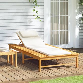 vidaXL Vidaxl - Tumbona Con Coj&iacute;n Blanco Crema Y Almohada Madera Maciza Acacia