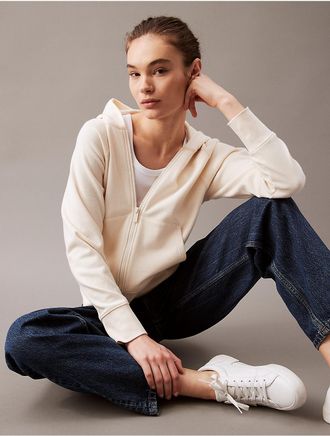 Calvin Klein Womens French Terry Zip Hoodie - White - XS