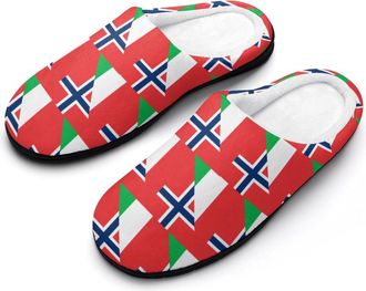 Generic Italy And Norway Flag Mens Slippers Memory Foam Winter Warm Sandals Slip On House Shoes Size 7-14