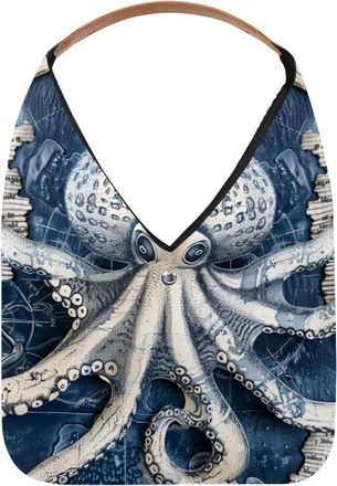 Generic Sea Octopus Nautical Blue Map (2) Reusable Lightweight Grocery Bags - Foldable Into Compact Pouch, Washable & Sturdy, Multipurpose for Shopping and Tr