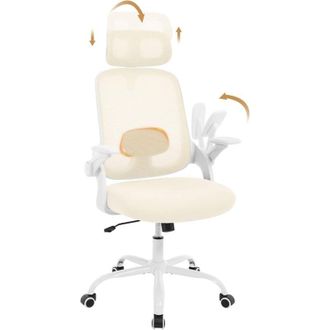 Woltu Silla De Oficina Con Reposabrazos Ajustable, Ergon&oacute;mica, Con Soporte Lumbar, Reposacabezas Ajustable Y Altura Regulable, Giratoria, Color Beige - Wolt