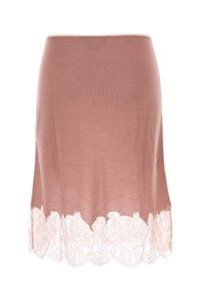 Fendi Womens Pink Cashmere Blend Skirt Blush-25 Exterior: Silk Gonne