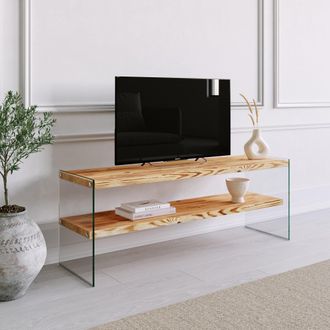 Dmora Mueble Tv Cloz, Un Estante, Estructura De Vidrio Templado, Un Compartimento, 120x35x45h Cm Roble Marr&oacute;n