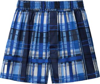 LilySilk Mens Silk Boxer Shorts Relaxed Fit Briefs with Hidden Placket Button Fly and Elastic Waist Checkered Pattern Underwear for Everyday Wear(Blue Ombre Mu