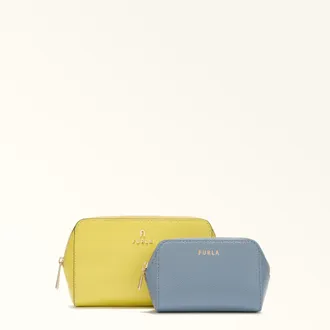 Furla Camelia Cosmetic Case M Mudec Yellow Textured Leather Woman