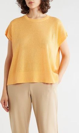 Eileen Fisher Crewneck Short Sleeve Pointelle Sweater in Cantaloupe at Nordstrom Rack, Size X-Large