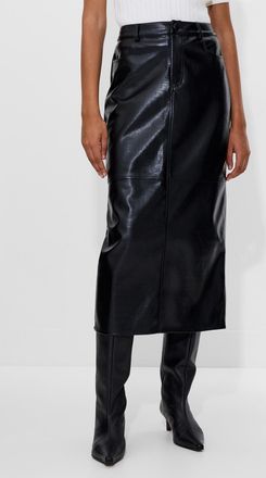 French Connection Womens Black Leather-Look Midi Skirt - Size 18 UK