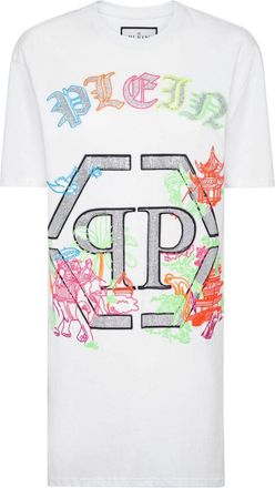 Philipp Plein logo-embellished embroidered T-shirt dress - women - Cotton - S - White
