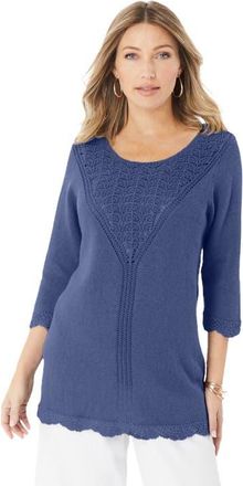 Roaman's Lace Knit Pullover Sweater in Dark Blue at Nordstrom, Size 28