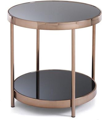 Oresteluchetta Mesa Redonda De Metal Oro Rosa Con Estantes De Vidrio Fields