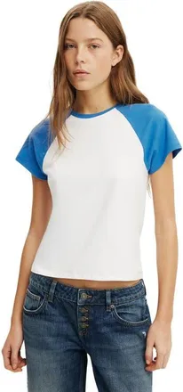 Cotton On Womens 90S Baby Raglan Tee in White Dark Oak at Nordstrom, Size Xx-Small
