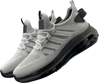 Generic Mens Lightweight Breathable Knit Sneakers with Thick Sole for Outdoor Casual Running Athletic Walking Comfort Slip On Shoes (Grey, 7.5)