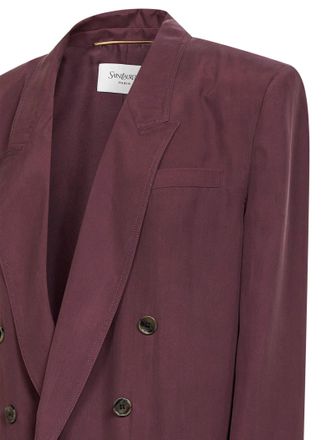 Saint Laurent Double-Breasted Silk Blazer - Bordeaux