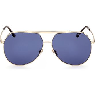 Tom Ford Liam 61mm Navigator Sunglasses in Shiny Rose Gold /Blue at Nordstrom