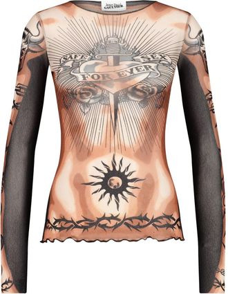 Jean Paul Gaultier Tattoo-Inspired Sheer Long-Sleeved Top With Bold Motifs