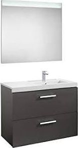 Roca Conjunto De Mueble Con 2 Cajones, Lavabo Y Espejo Con Luz Led Prisma - Roca Color: Gris Antracita - Posici&oacute;n Del Lavabo: Derecha