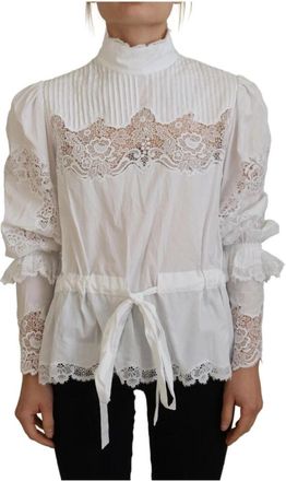 Dolce & Gabbana Elegante Witte Kant Trim Blouse - Dames - Blouses - Wit - S - Overhemden