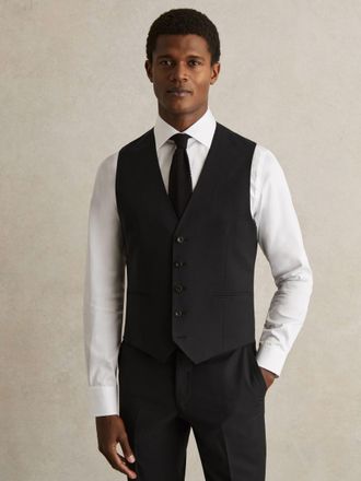 Reiss Black Wool-blend Slim-fit Waistcoat, 44R